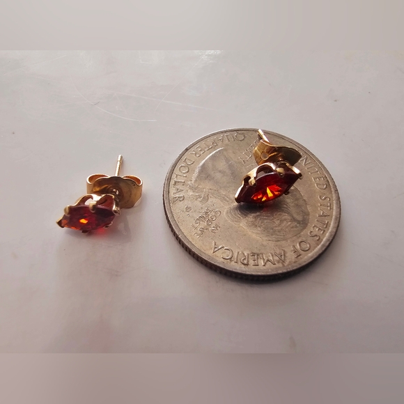Marquis cut faux ruby red and gold stud  earrings, holiday, formal, minimalist - Picture 10 of 10